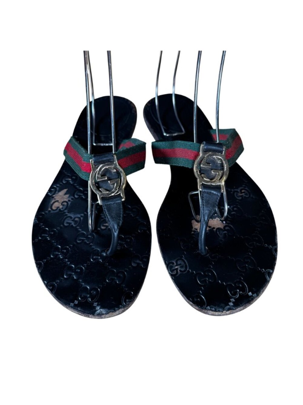 Gucci Interlocking GG Monogram Web Stripe Thong Sandals Black EU 40.5 US 10.5 - Picture 2 of 11